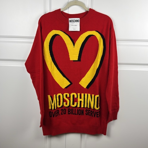 Moschino Red Wool & Cashmere Jumper Dress with Yellow Heart Design - Picture 3 of 9